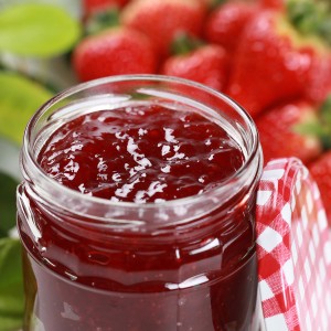 Fresh strawberry jam in a jar